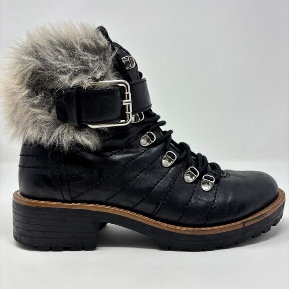 American Rag Boots Womens 6 Black Jojo Faux Fur Ankle Lace Up Lug Sole Zip Fall - Picture 1 of 13